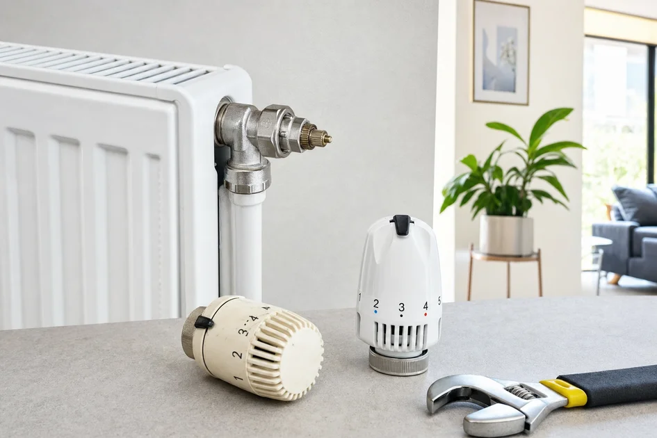 Changement d'un thermostat de radiateur avec remplacement de la tête thermostatique