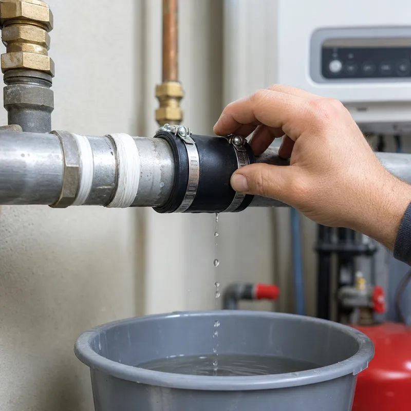 Colmatage temporaire d’une fuite sur un tuyau sous pression avec patch en caoutchouc et collier de serrage