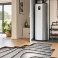 Vue d'un plancher chauffant intégré avec une pompe à chaleur dans une maison moderne