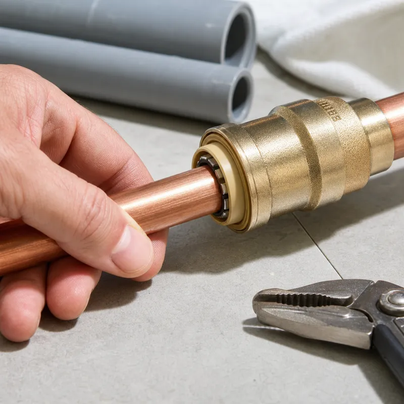 Insertion d’un tuyau cuivre dans un raccord push-fit sans soudure