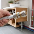 Raccord PER fixé sur un tuyau PER dans une salle de bain moderne