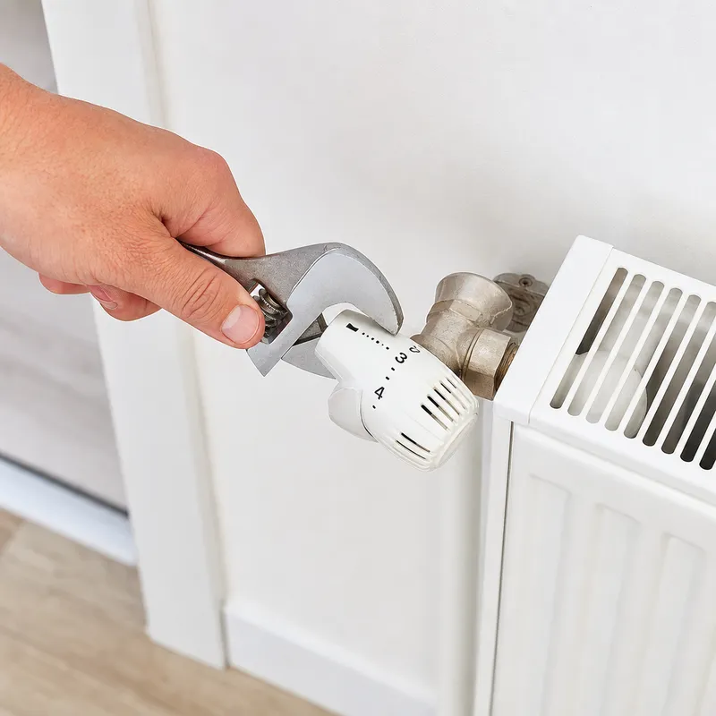 Détail du démontage de la tête thermostatique d’un radiateur sans vidange